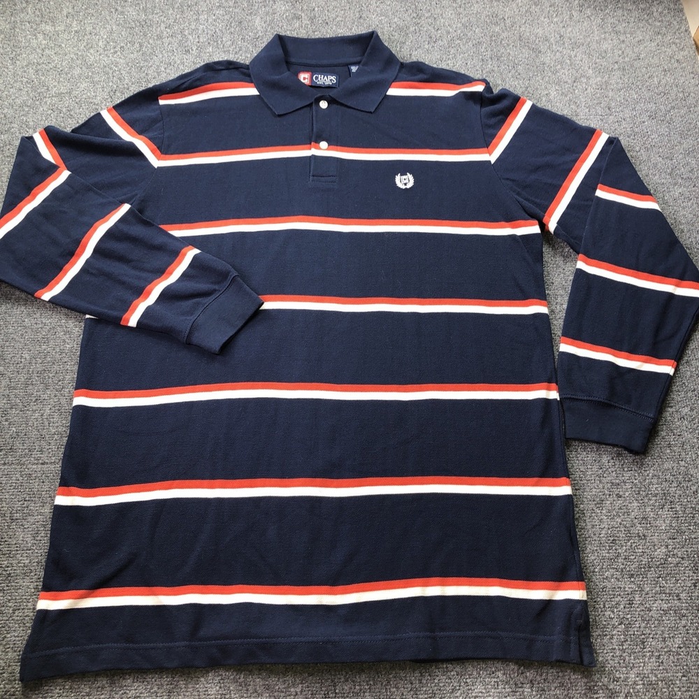 Chaps Men's Long Sleeve Collar Shirt Blue Red White Stripe Men's Large Tall‎